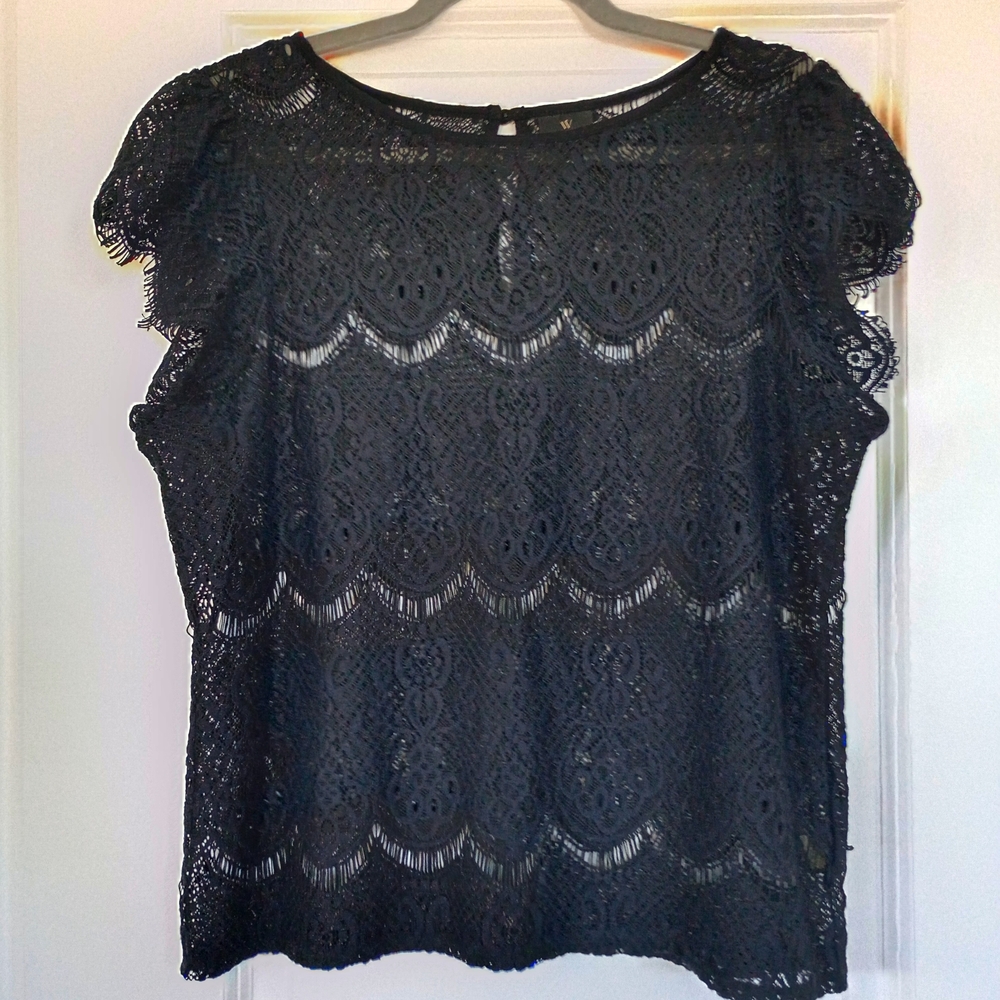 Worthington Elegant Black Lace Top Size Petite Large